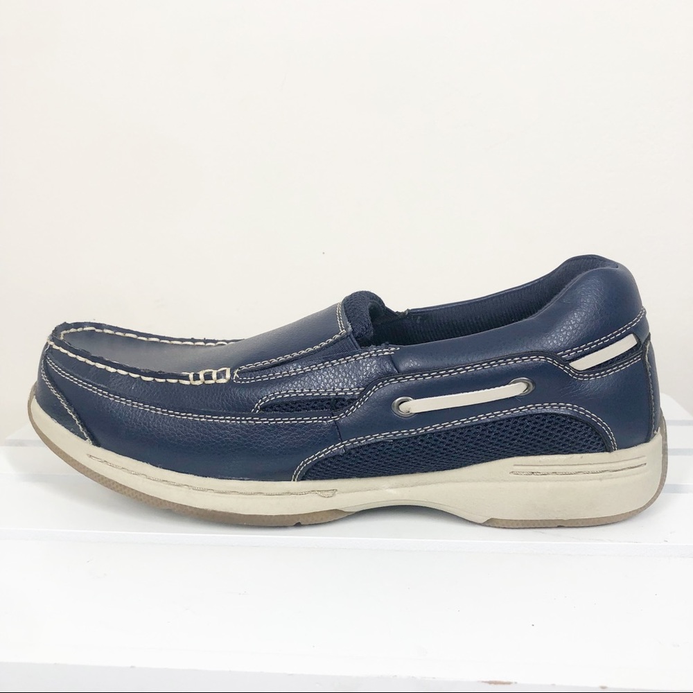DR SCHOLLS blue leather slip on boat moccasins SHOES Size men’s 11 euc